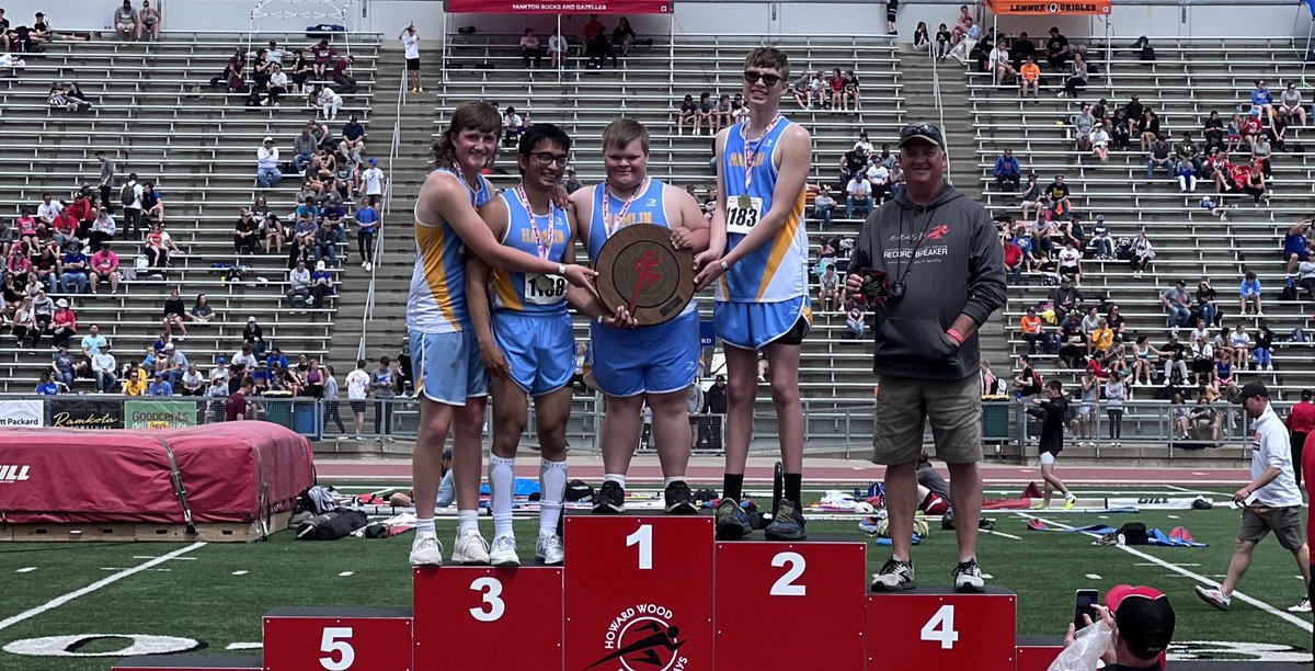 🚨Record Breakers!🚨
Congrats to our Unified 4x100 Relay team on their win at Howard Wood today! They not only one the event but set the meet record with a time of 1:05.67. 
Congrats to the relay members: Kaden St.Pierre, Freddy Vizcaya, Tate McGraw and Isaac Sheehan.