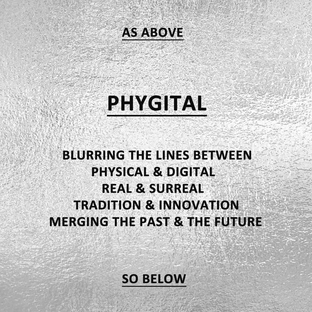 wearmeta2021's tweet photo. PHYGITAL CONCEPT & MINDSET: Bridging reality & virtuality! Don‘t divide- UNITE! WE are ONE Fashion World, ONE Consciousness. PHYGITAL- UNITY & STRENGTH, unique seamless blend of digital & physical. #phygital #phygitalstyle #phygitalexperience #digitalfashion #nft #web3 https://t.co/iaVzTwMFtG
