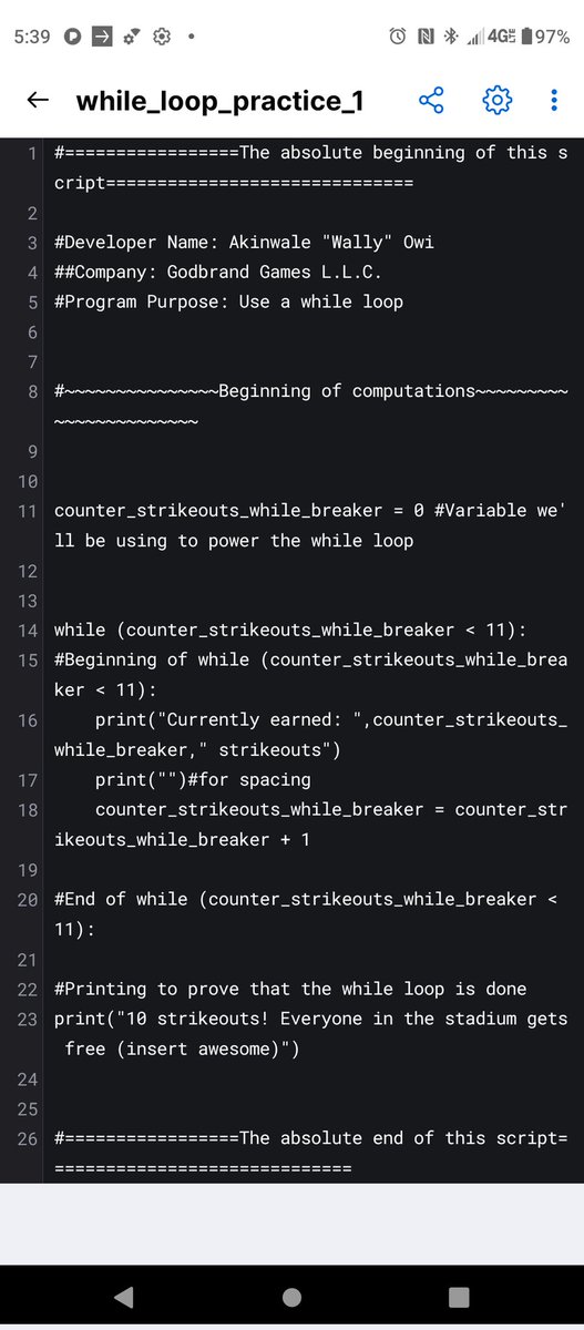 WallyOwi30's tweet image. Python Twofer- Zerodivision error script and a while loop script. While loop based off of those baseball food giveaways.
#pythoncoding #pythonstudents #learnpython