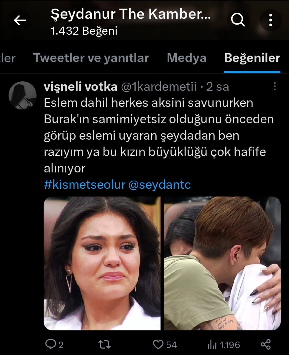 Burak samimiyetsiz değil ,Burak düşüncesizlik edip Eslemi kırmış. Ama ne Şeyda ne Yaren ne de canselin şovuna kanmam .O evde güç elinizde olduğunda kime ne yaptığınızı izledik . Samimiyetsiz olan şey destek adı altında ekrana oynuyor olmanız. #kısmetseolur #elsed
