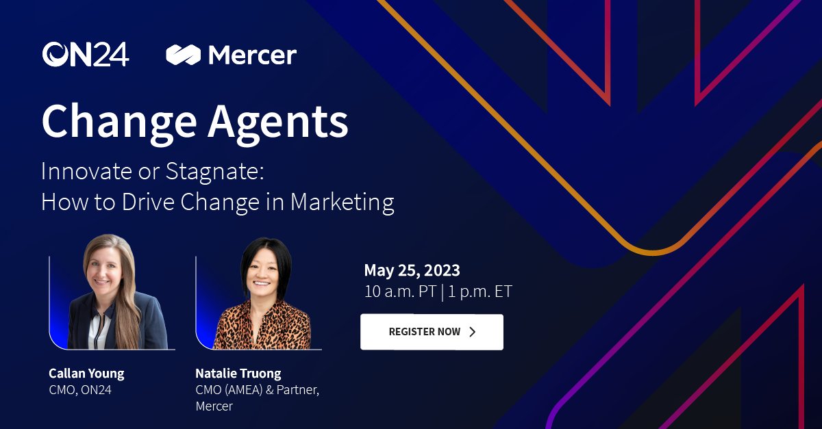 How can you support continuous growth, get exec buy-in and actually streamline your marketing workflows? 

@mercer’s Natalie Truong and ON24’s Callan Young will spill the beans on the next session of Change Agents! bit.ly/3HJ0o1M