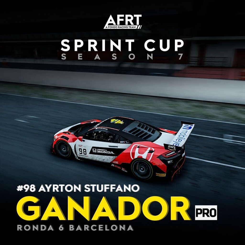 afrt_simracing's tweet photo. ¡Presentamos a los ganadores de la sexta ronda de la AFRT Sprint Cup S7 en Barcelona!

En la clase Pro, victoria y campeonato para Ayrton Stuffano 🇦🇷 largando P4 y avanzando poco a poco hasta llegar a la punta de la carrera y a la de cuadros.
Completaron… https://t.co/iimzCDSVi8 https://t.co/gDOwWlnRpA