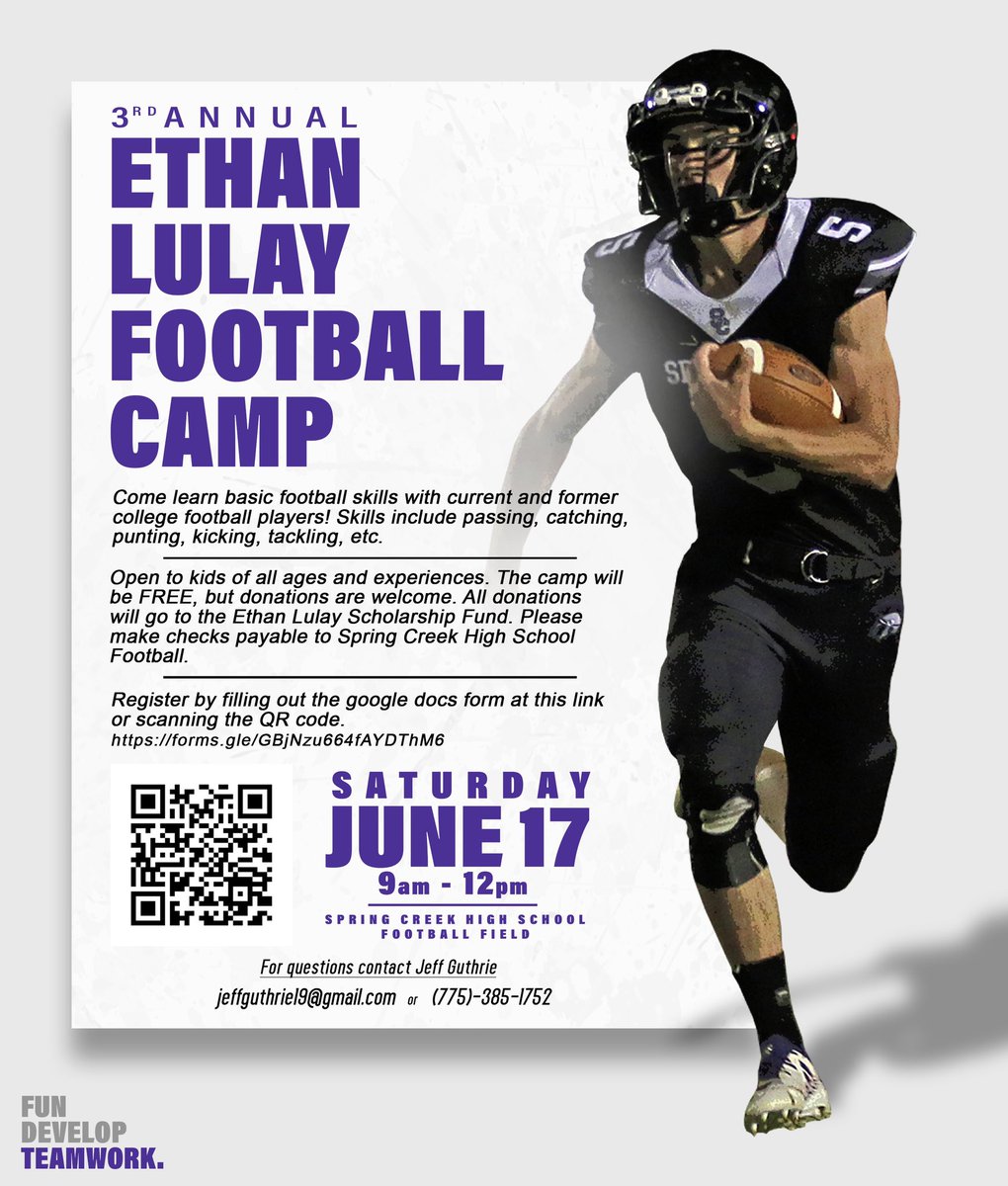 3rd Annual Ethan Lulay Football Camp! Please retweet and spread the word! Scholarship winners will be awarded by the end of the month!