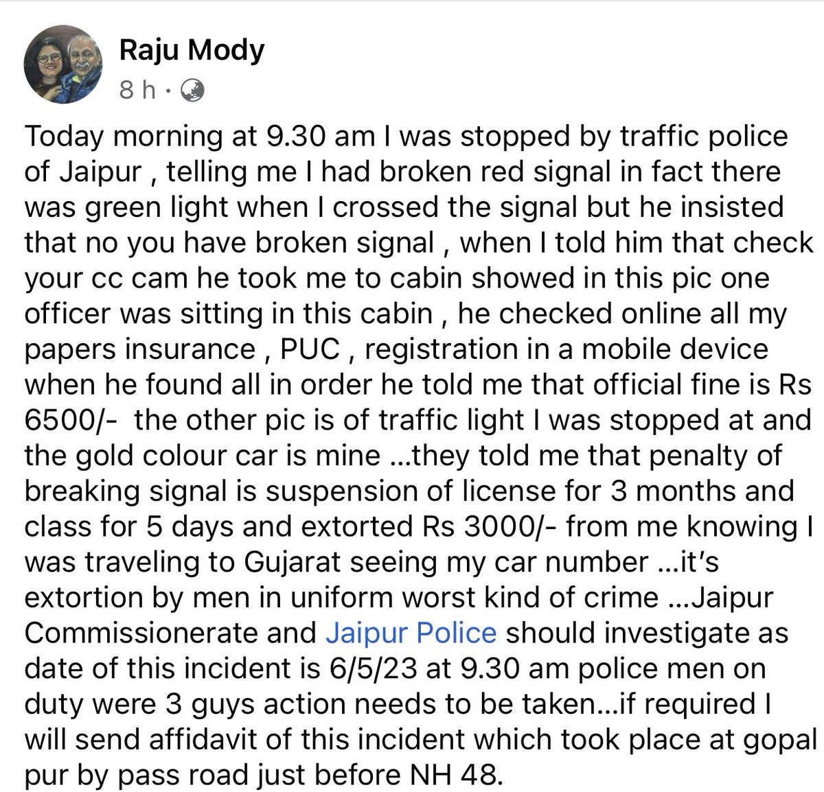 True_Alpha23's tweet photo. @jaipur_police @RajGovOfficial tweeting this on behalf of my father. Please investigate. https://t.co/lKc6AxgtCT
