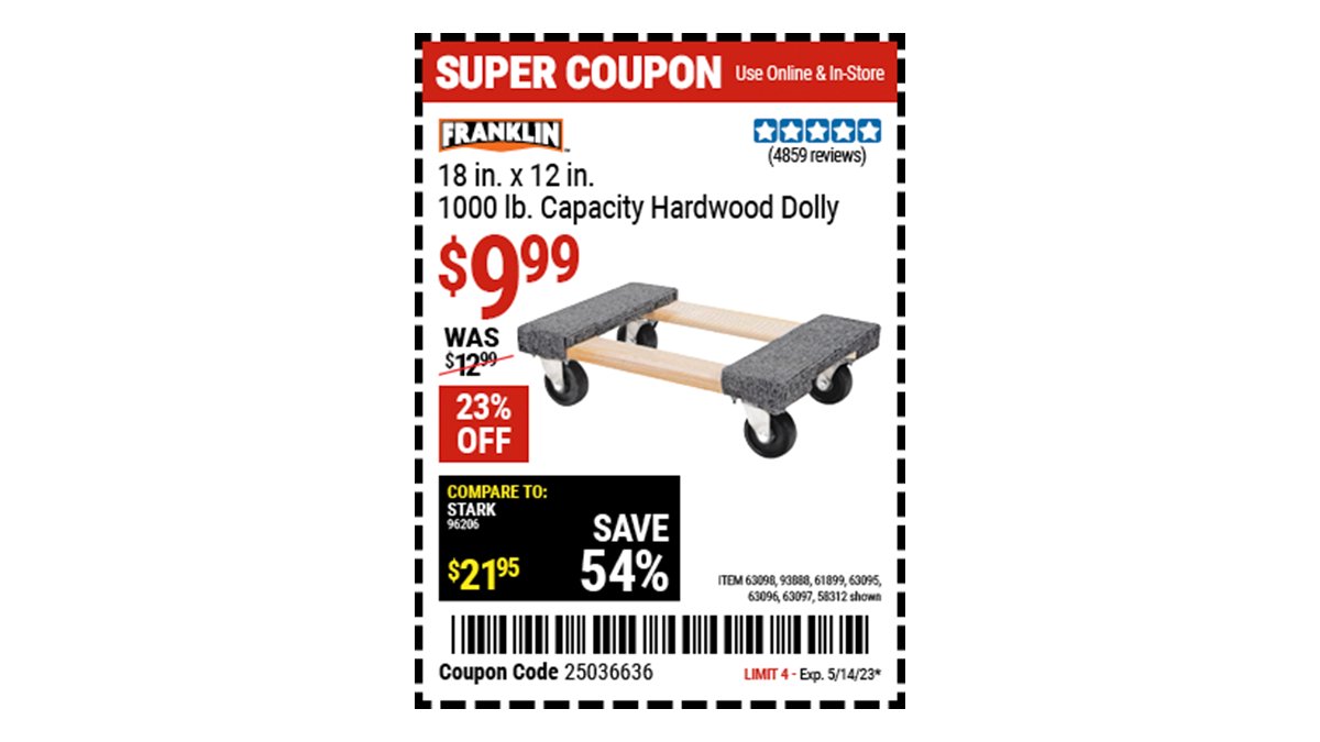 Harbor Freight on Twitter "Buy the FRANKLIN 18 in. x 12 in. 1000 lb. Capacity Hardwood Dolly