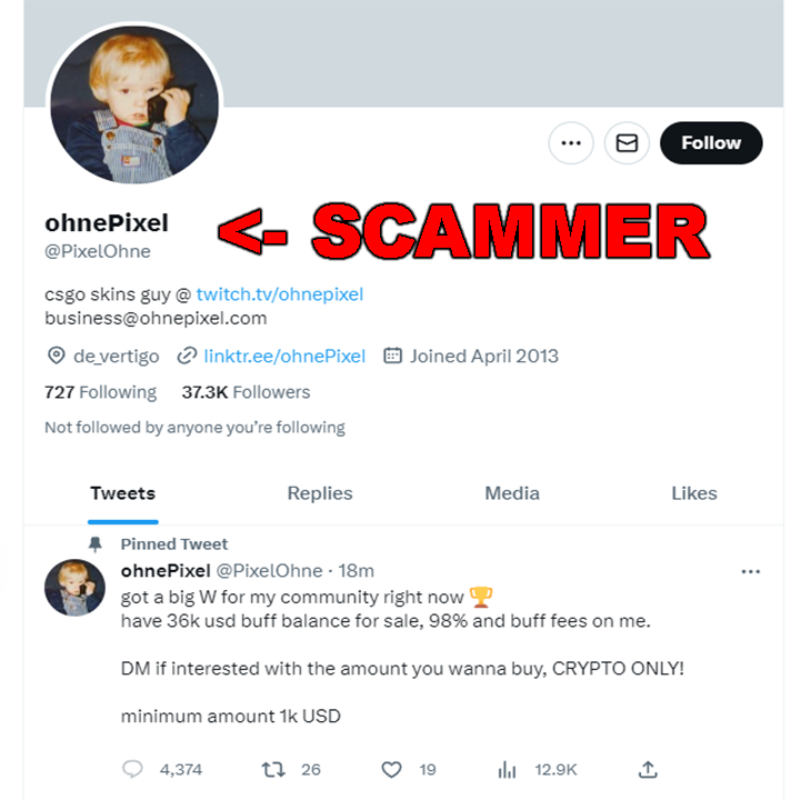 fake account with bought followers is @ people trying to scam, please share and report

stay safe <3