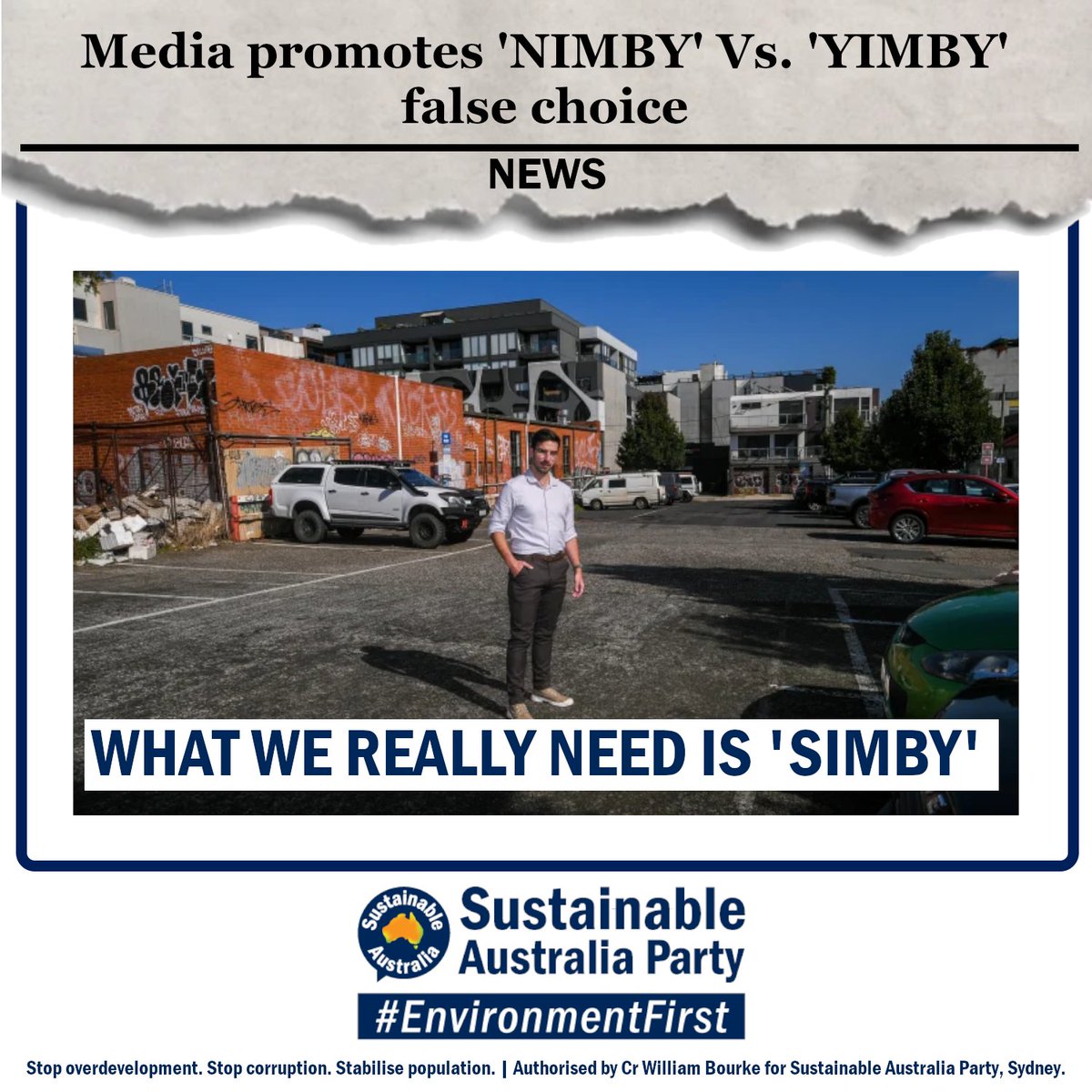 VoteSustainable's tweet photo. Instead of the extreme '#YIMBY Vs #NIMBY' alternatives (with some secretly funded by vested interests), we need a sensible 'Sustainability in My Backyard" (#SIMBY) way forward... 
https://t.co/F9GkPehp8j

Put our #EnvironmentFirst 1⃣🌏. The others won't. #auspol #FaddenVotes https://t.co/fAWJbUpADO