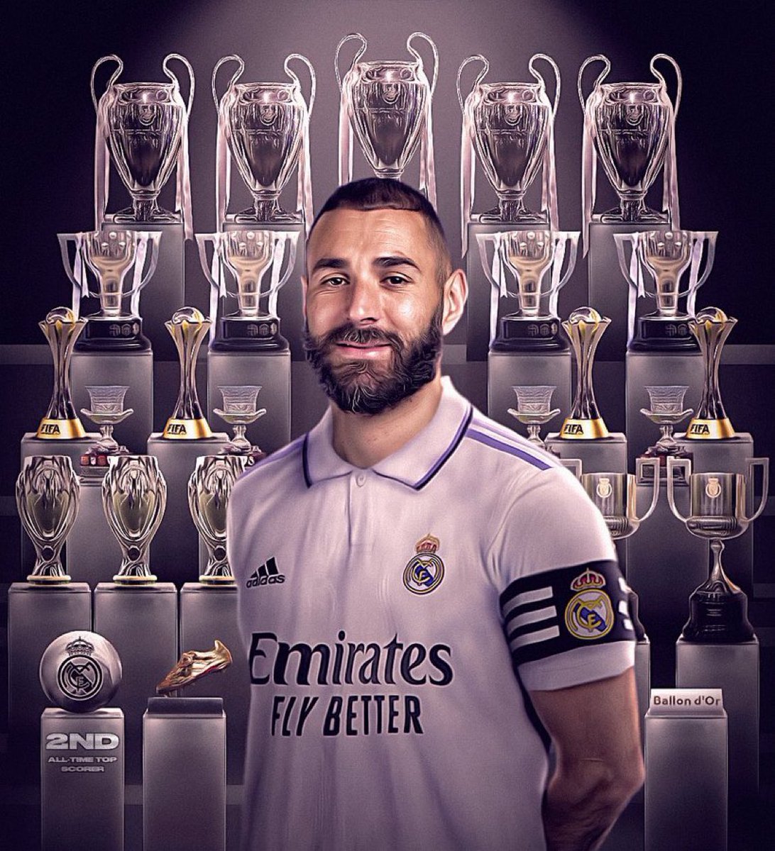 🇫🇷 Karim Benzema at Real Madrid, so far: • 643 games • 352 goals (2nd all time) • 165 assists (1st all time) • 25 trophies (tied 1st all time) • 1 Ballon d'Or • 1 UEFA Best Player • 4 Real Madrid POTY • 2 La Liga POTS • 13 yellow cards • 0 red cards LEGENDARY! 🤩