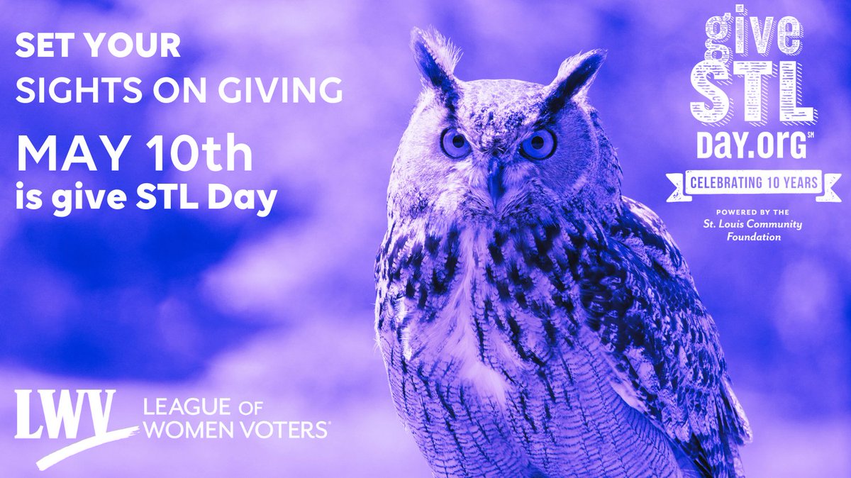 LWVSTL's tweet photo. Please support the important work that LWVSTL does for the St. Louis Metro area. Give STL Day is coming up 5/10!  Early donations are currently being accepted.  
Donate at https://t.co/pwVrvJlXWb -before May 10th.  Visit https://t.co/XmfAzjycFL on the big day.  
#giveSTL #lwvstl https://t.co/MNKnyAy3in