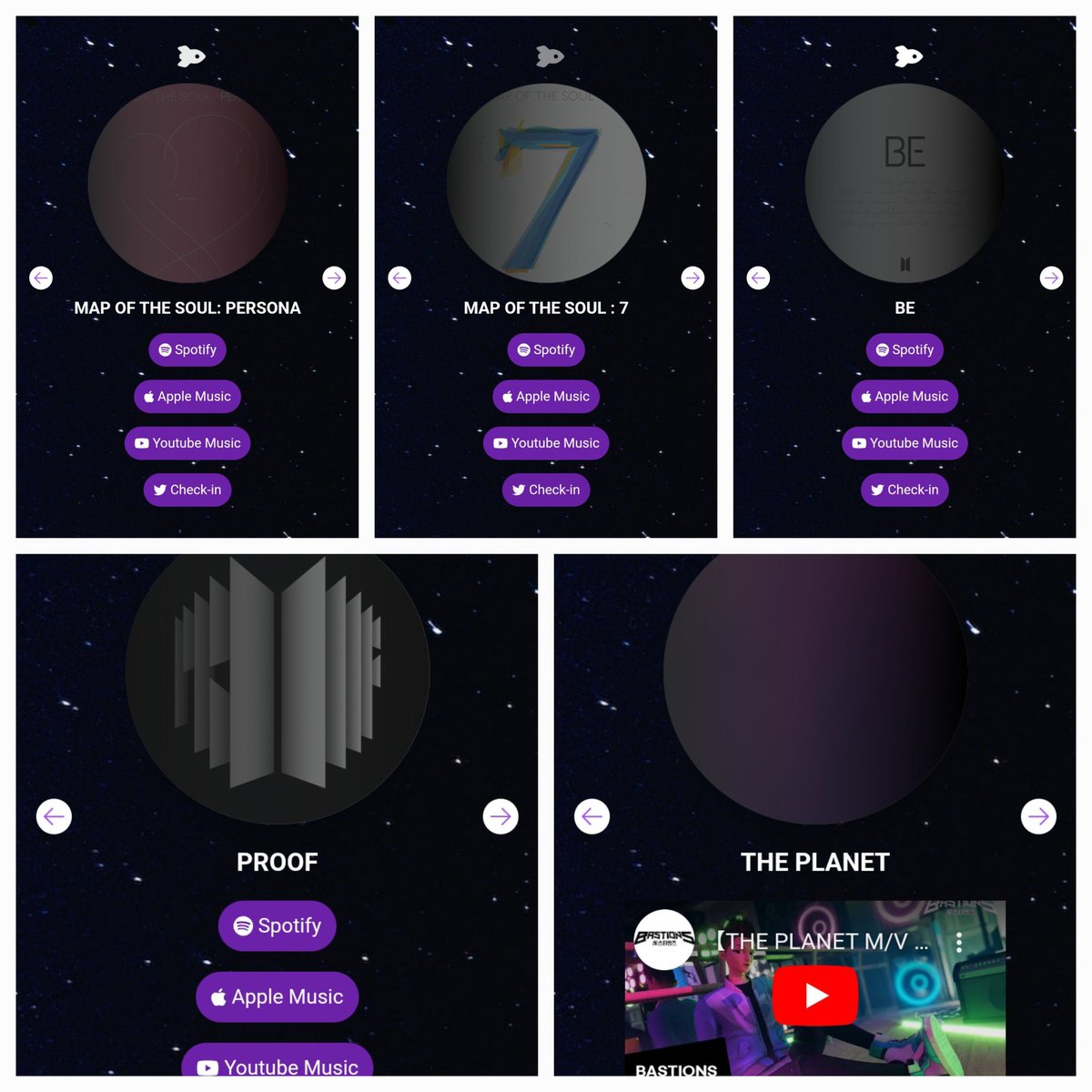 bts07ddaeng's tweet photo. Gosh btschartdata is legitimately a genius, the website promo for BTS OT7 OST The Planet 

Having all of BTS 10 yrd discography from 2013 to PROOF with streaming platforms links and there's also Countdown of release of The Planet and its teaser too https://t.co/mooUd4UuJ1