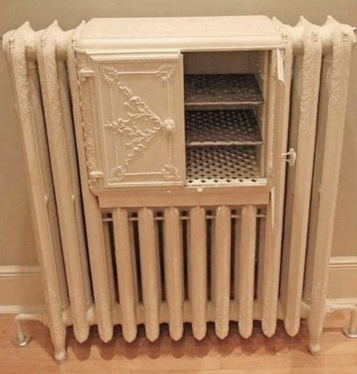 Victorian radiator with a built in bread warmer.