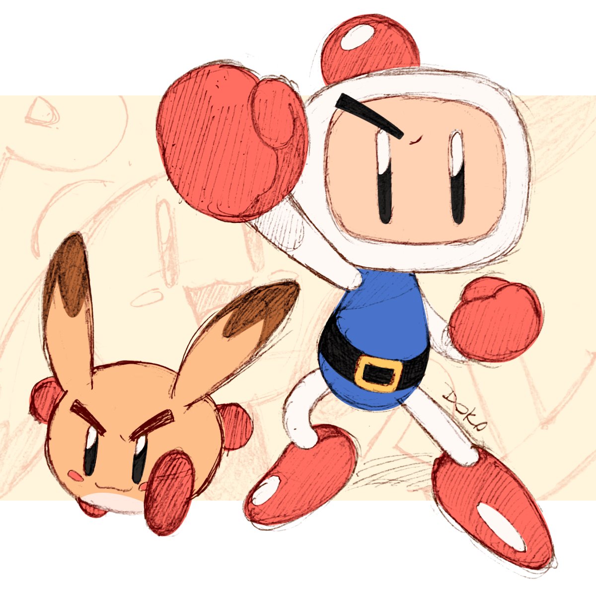 Doko on X: Bomberman and Pommy, loosely based on some 3D artwork.  Definitely not foreshadowing the next upload(s). t.co1SpHdobdBt   X