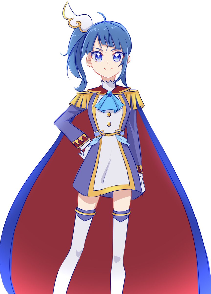 1girl solo smile thighhighs blue hair blue eyes cape  illustration images