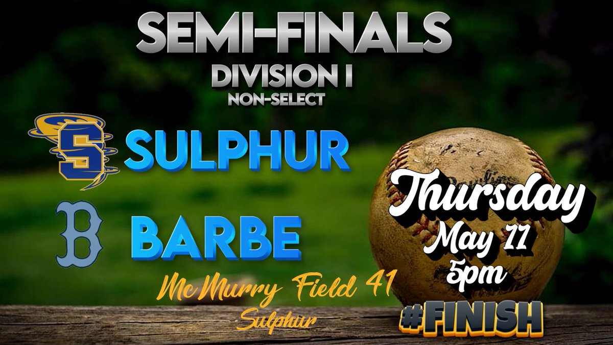 TorBaseball's tweet photo. ๐โพ๏ธ2023 State Tournamentโพ๏ธ๐
๐จTIME CHANGED FROM 2pm๐จ
Semi Finals
Non-Select D-I
State Tournament
๐๏ธ Thursday May 11, 2023
โฐ 5 PM
๐ McMurry Park
Field 41
No. 3 Sulphur
๐
No. 2 Barbe
#FINISH #InTheHeelOfTheBoot
#getloud #TorNation https://t.co/G2lfkw1SyE