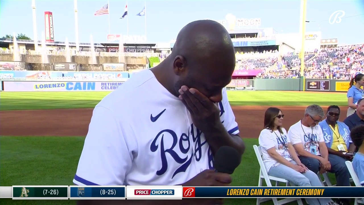 Bally Sports Kansas City on X: Lorenzo Cain gives an emotional retirement  speech at The K: I didn't think it was going to be this hard. To all the  fans out here
