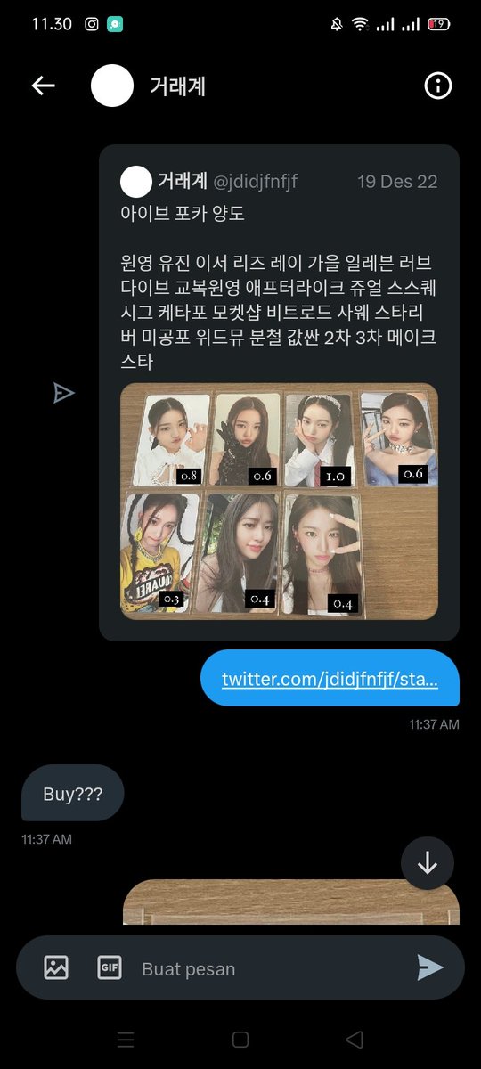 aaarren_1's tweet image. ‼️ KOREAN SCAMMER ALERT ‼️

7777024610668 카카오뱅크 (김민서/미니) @jdidjfnfjf
❌사기꾼 경보❌

First of all, I sent her a private message to buy a Wonyoung Love Dive photocard. She has provided a video of the condition and proof.
