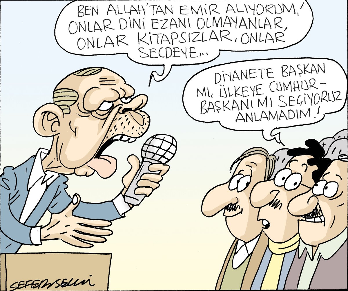 #SeferSelvi, Erdoğan'ın "Biz Allah'tan emir alıyoruz. Dini, bayrağı, ezanı olmayanlar Bay Kemal'i destekliyor" ifadelerini çizdi.

evrn.sl/oL1tBO