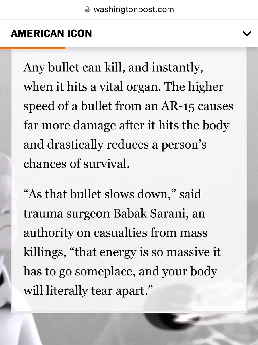serenahrm's tweet image. This is how bullets from an AR-15 blow the body apart
“The bullet from the AR-15 leaves behind a gaping exit wound. The 9mm bullet fired from the handgun has a much smaller exit wound...
The bullet from the AR-15,…causes torrential bleeding that is quickly lethal.” #BanAR15