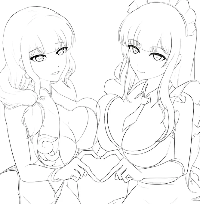 Sumire & Kiaria WIP ( ◡‿◡ ) I'll be working on the art on Tuesday for a mini celebration of 2nd year streaming on Twitch.