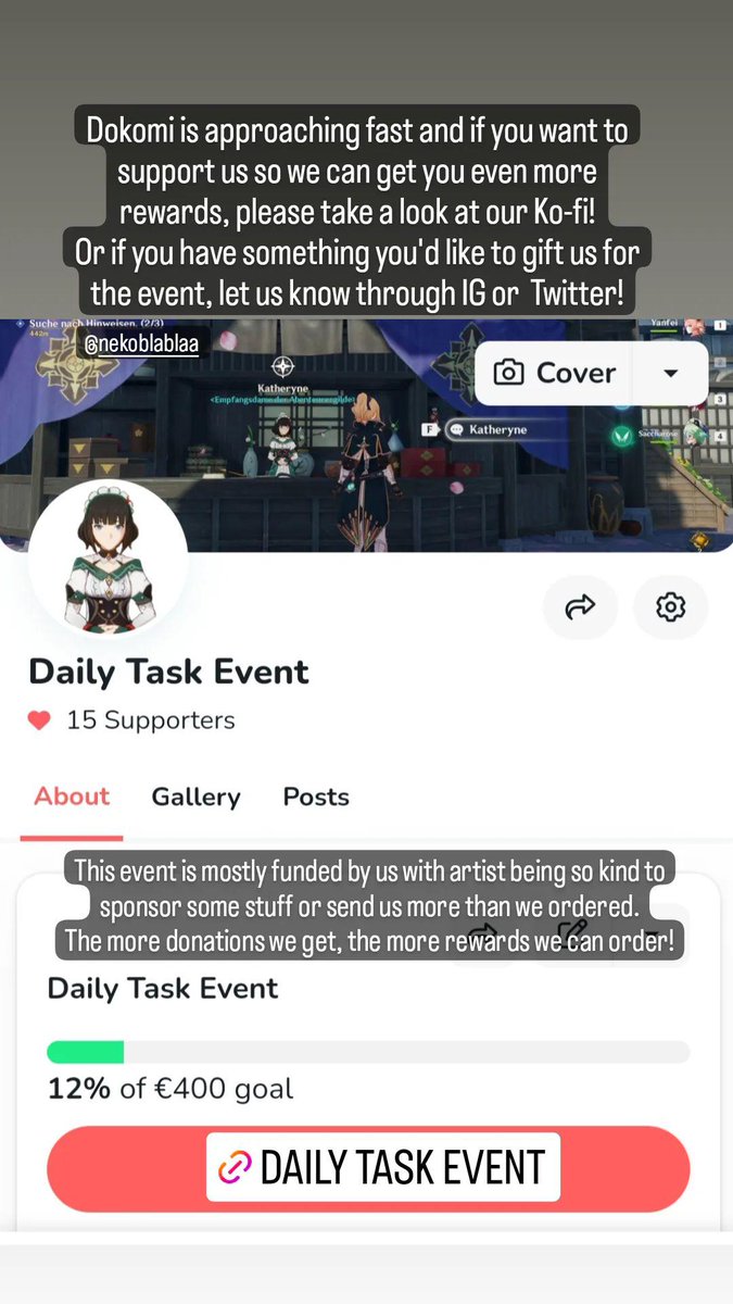 dailytaskevent's tweet photo. Ich geh euch hier nochmal auf die Nerven xD
Dokomi ist bald und falls uns noch I-jemand supporten möchte und kann würden wir uns über einen Like, Share und natürlich Ko-Fi freuen!

Alles wird direkt in neue Belohnungen für die Daily Tasks investiert!

https://t.co/7Kwmml7KEM https://t.co/NIEBISs6H9