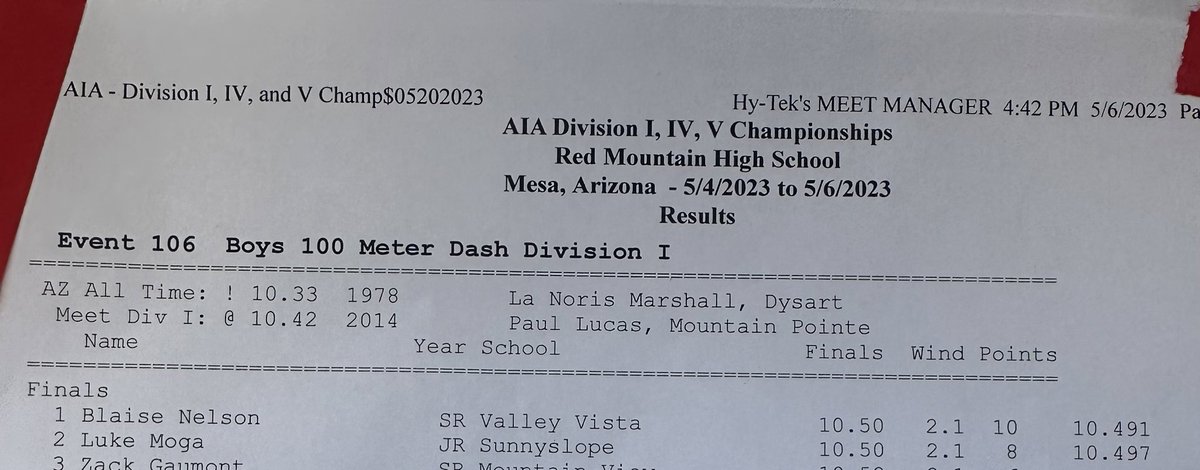 10.49 tie for Division 1 state champ!! Thank you track ✌️✌️