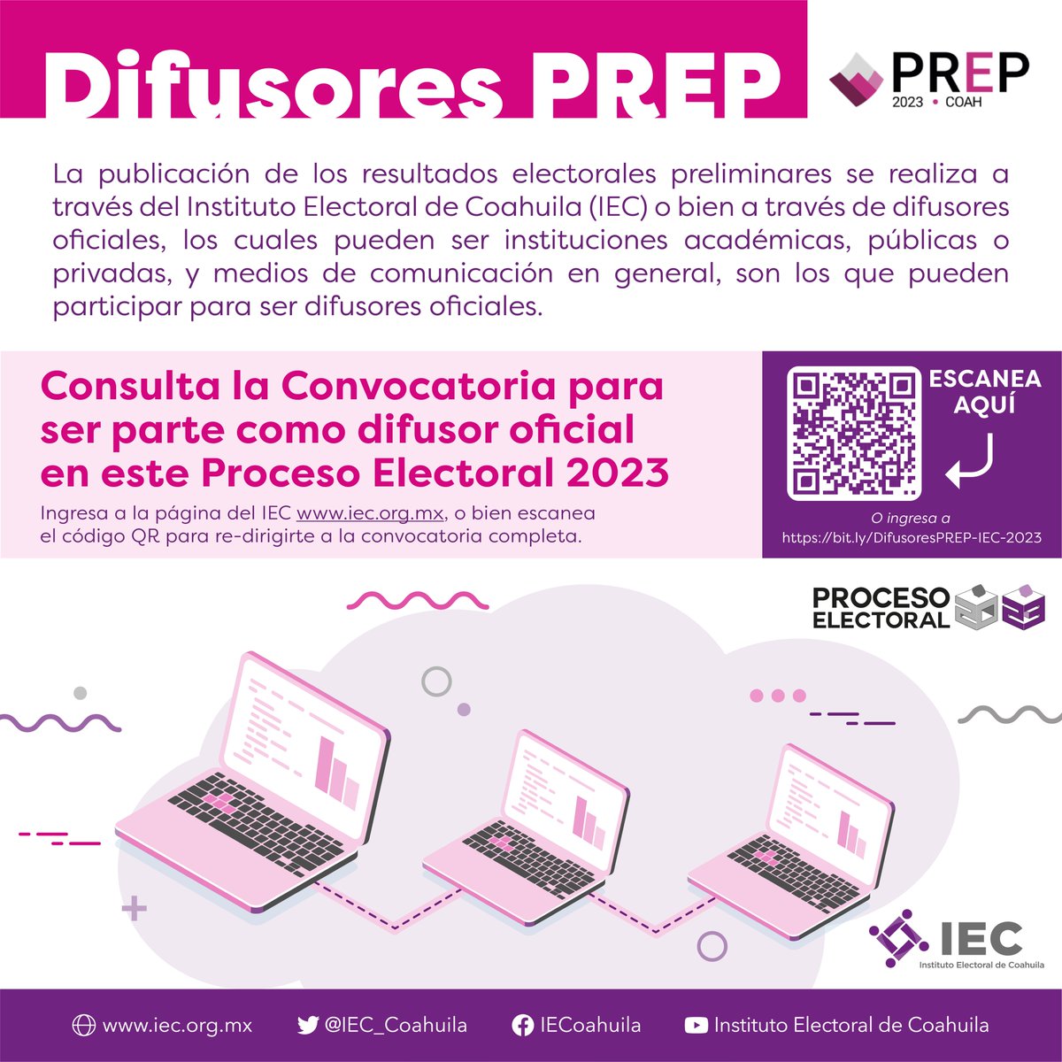 IEC_Coahuila's tweet photo. #IECInforma |  
¿Ya te inscribiste para ser Difusor Oficial del PREP 2023 en #Coahuila ?   
Te invitamos a consultarla: https://t.co/jyWWPBGUds o escanea el código QR de la imagen.      

¡Súmate! https://t.co/TdRJb4vxWH