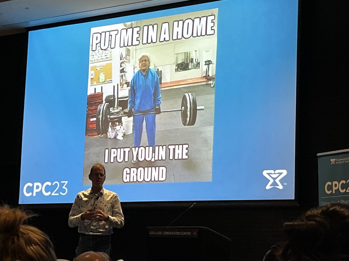 mptremlett's tweet photo. Hearing from Dr Chris Bollen in a packed room of accredited pharmacists at ⁦@PSA_National⁩’s #CPC23 conference, on the topic of managing the frail older patient &amp; their comorbidities.
‘It’s a team sport!’ https://t.co/2gBsPofHzK