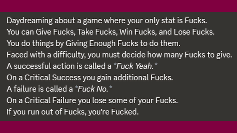 AsIfProds's tweet photo. #ttrpgdesign #peakdesign #howmanyfucks https://t.co/0UdxOYPyhx