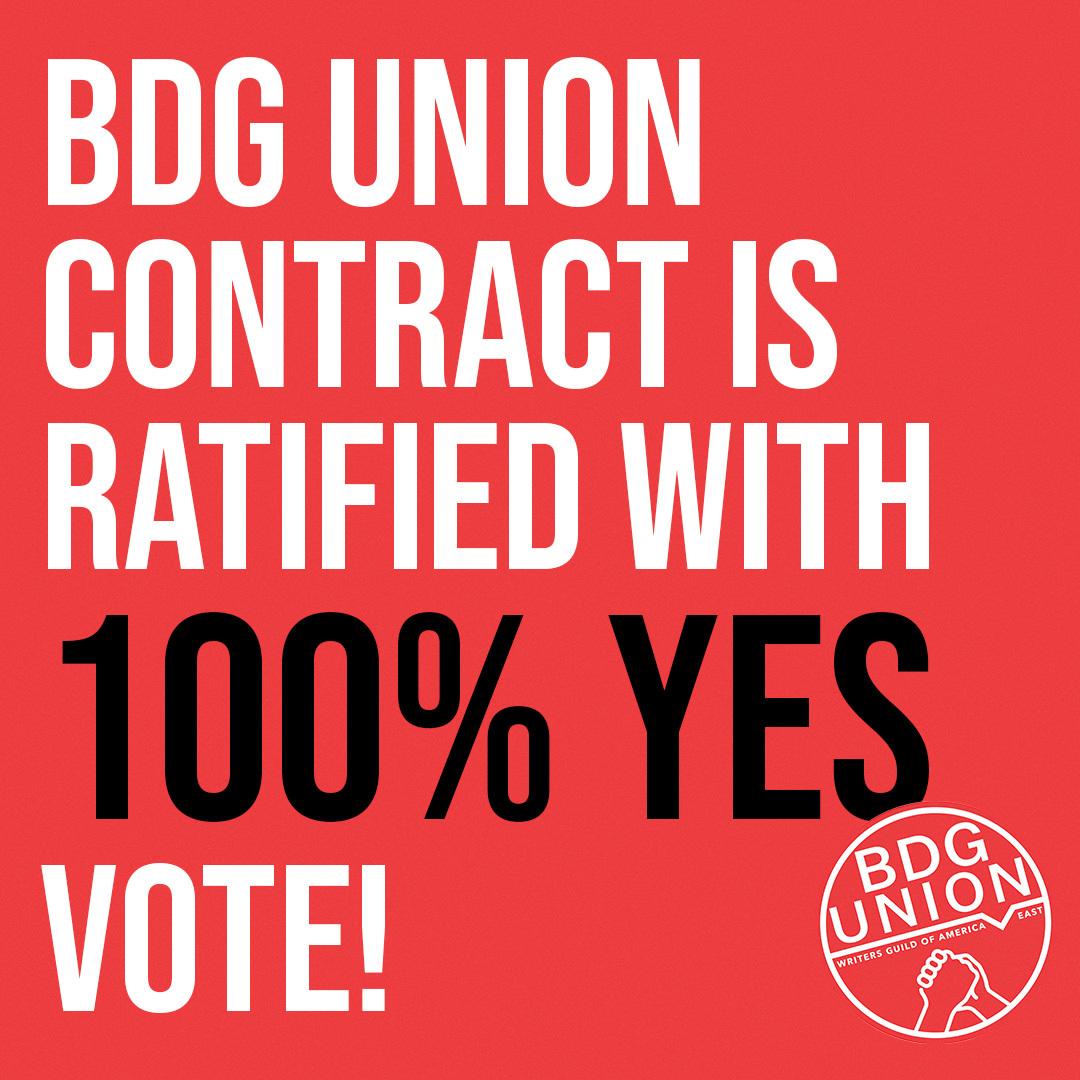 We have some NEWS. It's official! BDG Union members have UNANIMOUSLY voted to ratify our contract.