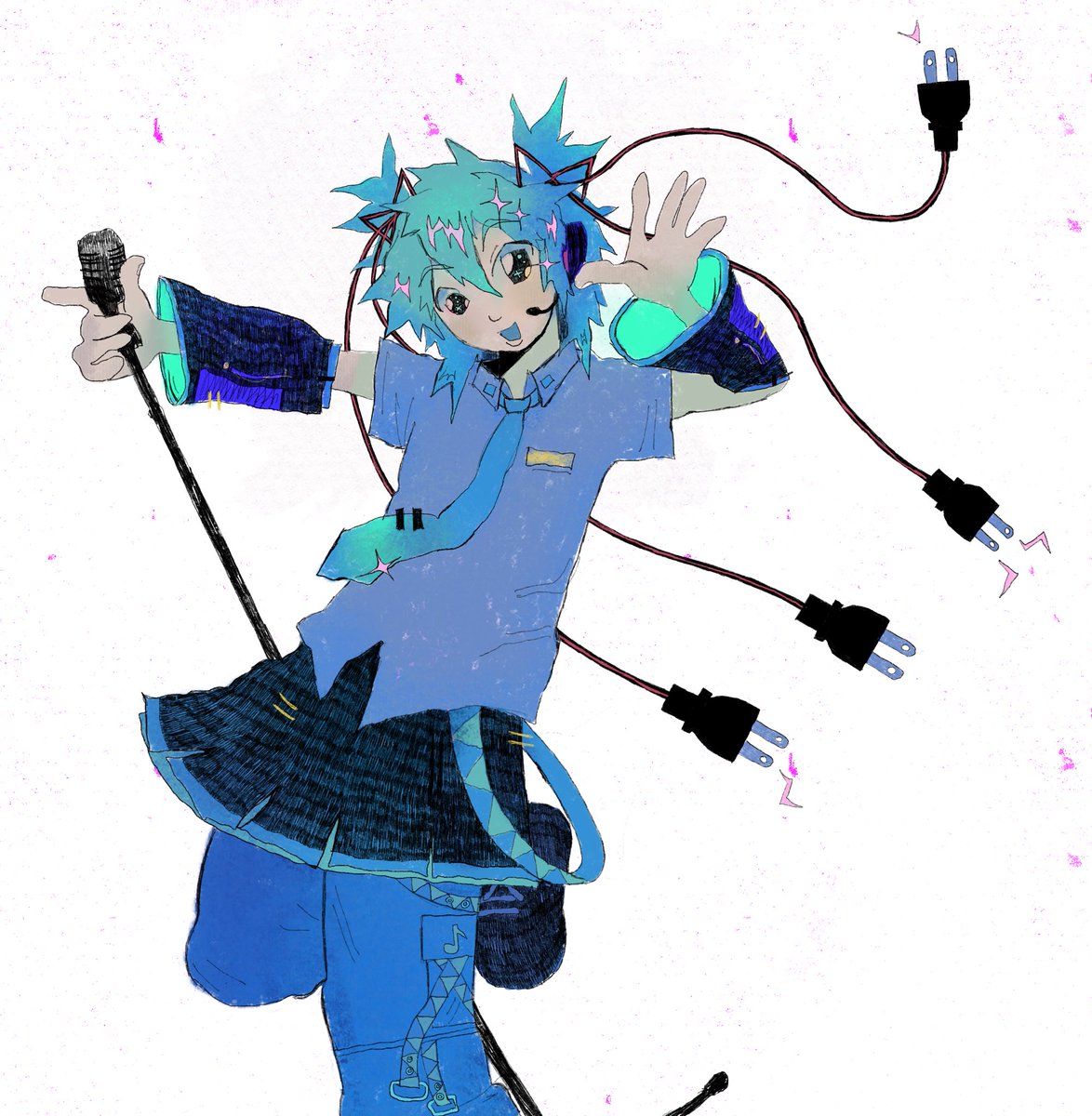 初音ミク 「he wears tripp pants under his skirt」|kiki :•Pのイラスト