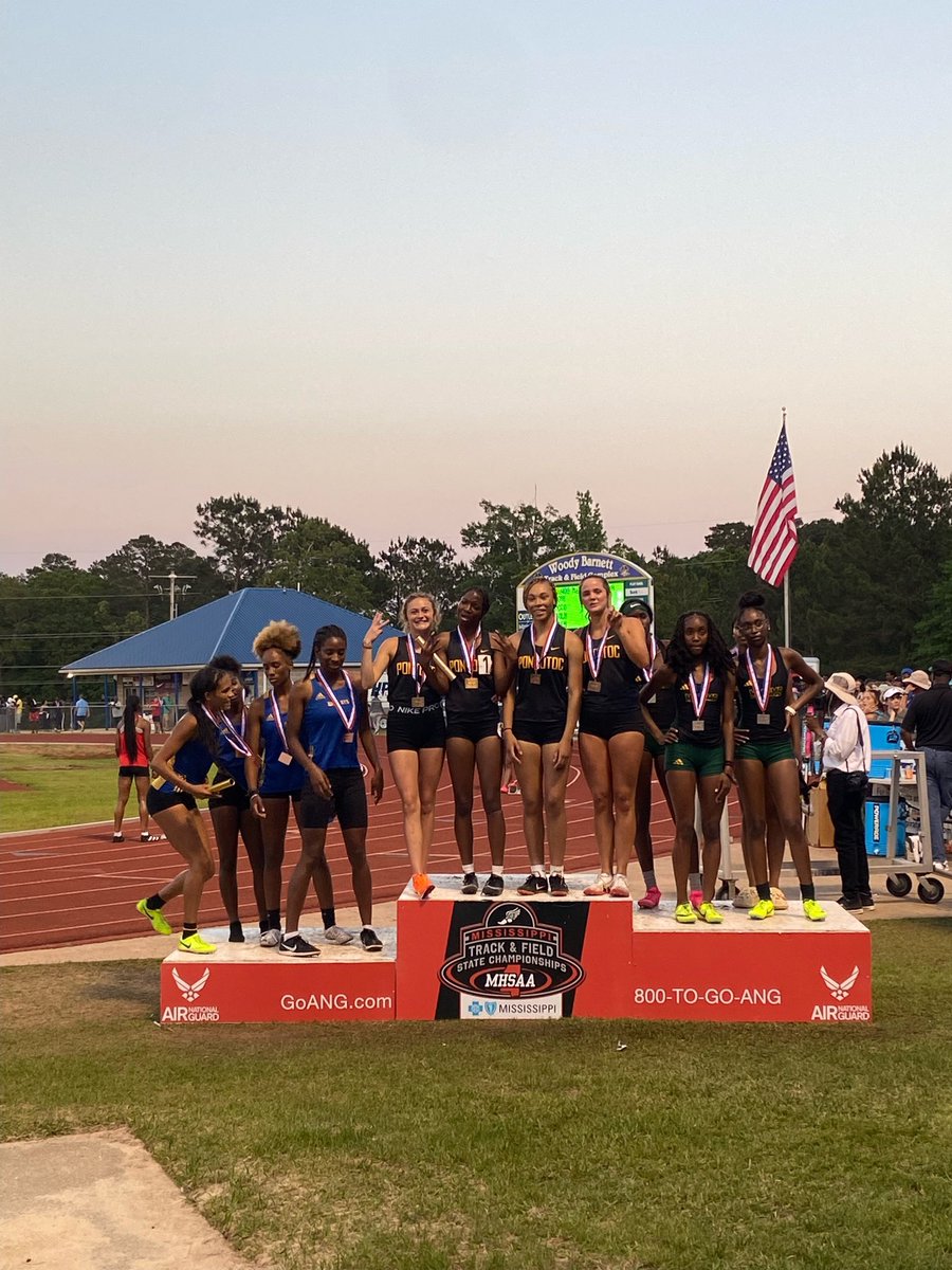 Girls 4x400 Relay makes it a 3 Peat! Olivia Hamblin, Jakila Feagin, Ava Robbins, and Carmen Owens.