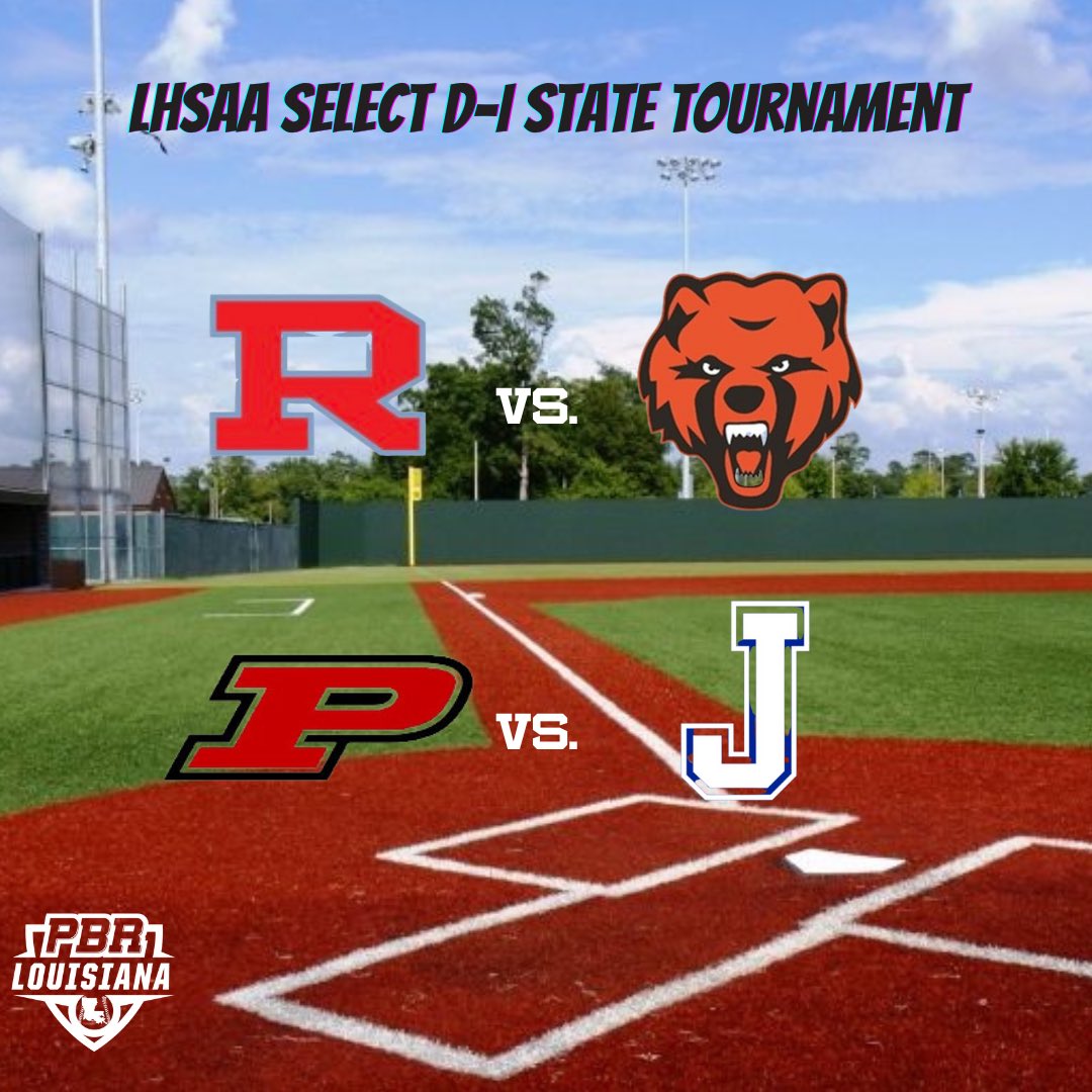 🥇 2023 State Tournament 🥇

The <a href="/LHSAAsports/">LHSAA</a> Select D-I State Tournament is set! 

🗓️ Thursday May 11, 2023
⏰ 2 PM
📍 McMurray Park

#13 Rummel vs. #1 Catholic BR
#6 Pineville vs. #2 Jesuit

Who will take home the crown?

#BeSeen

<a href="/prepbaseball/">Prep Baseball</a>