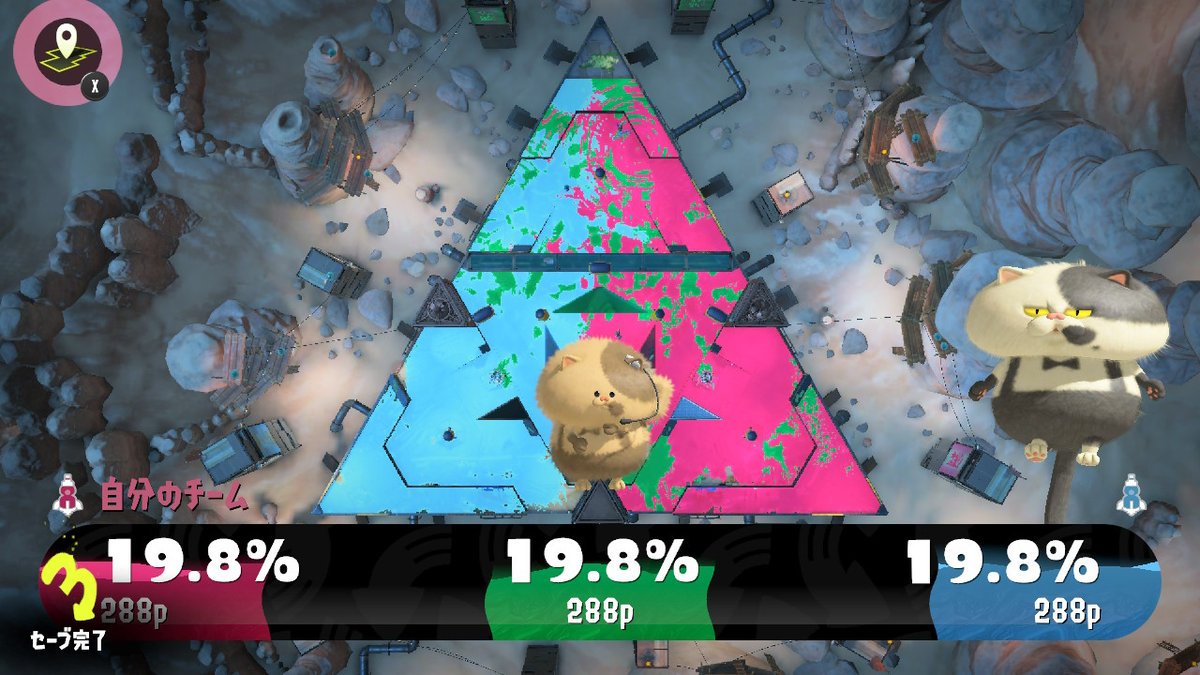 SSR_MENIKA's tweet photo. 攻撃側全員がルールを理解してる完璧なトリカラバトルの図 #スプラトゥーン3 #Splatoon3 #NintendoSwitch https://t.co/qbBTQxkdlA