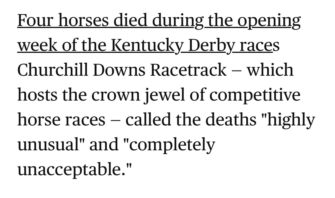 Horse racing is barbaric and disgusting. It’s not the “sport of kings”-it’s a gathering of blood thirsty, elitist, aholes with no respect for the sanity of life.
#BoycottHorseracing