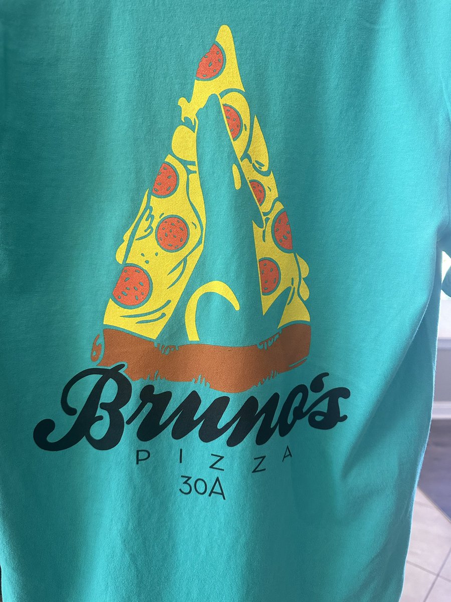 New shirts just dropped! You can call to order or even buy through text chat on the website! brunospizza30a.com