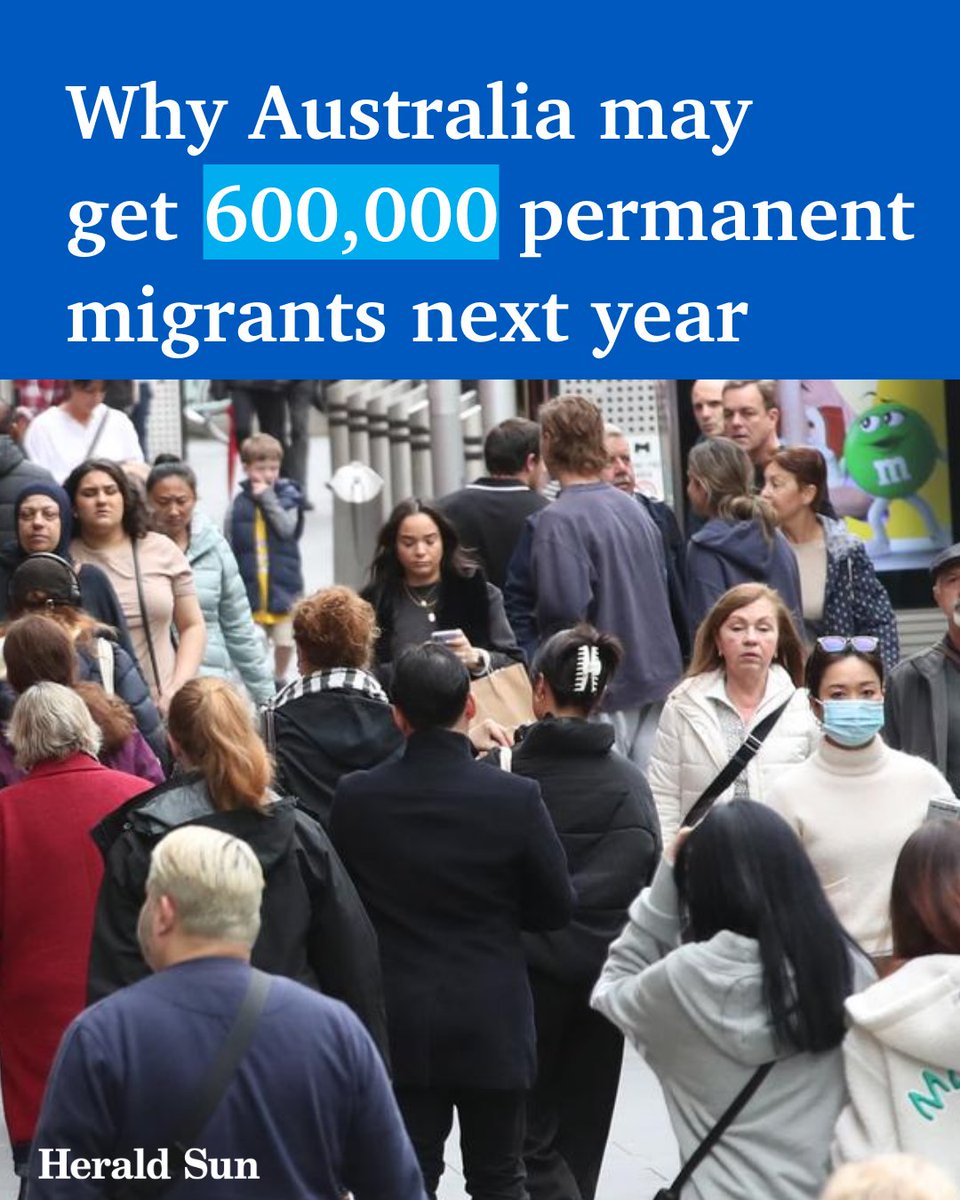 theheraldsun's tweet photo. Australia’s permanent migration intake could go as high as 600,000 in the next financial year as result of recent changes by the Albanese government > https://t.co/WLRR9s0ck7 https://t.co/CjK22RnVAt