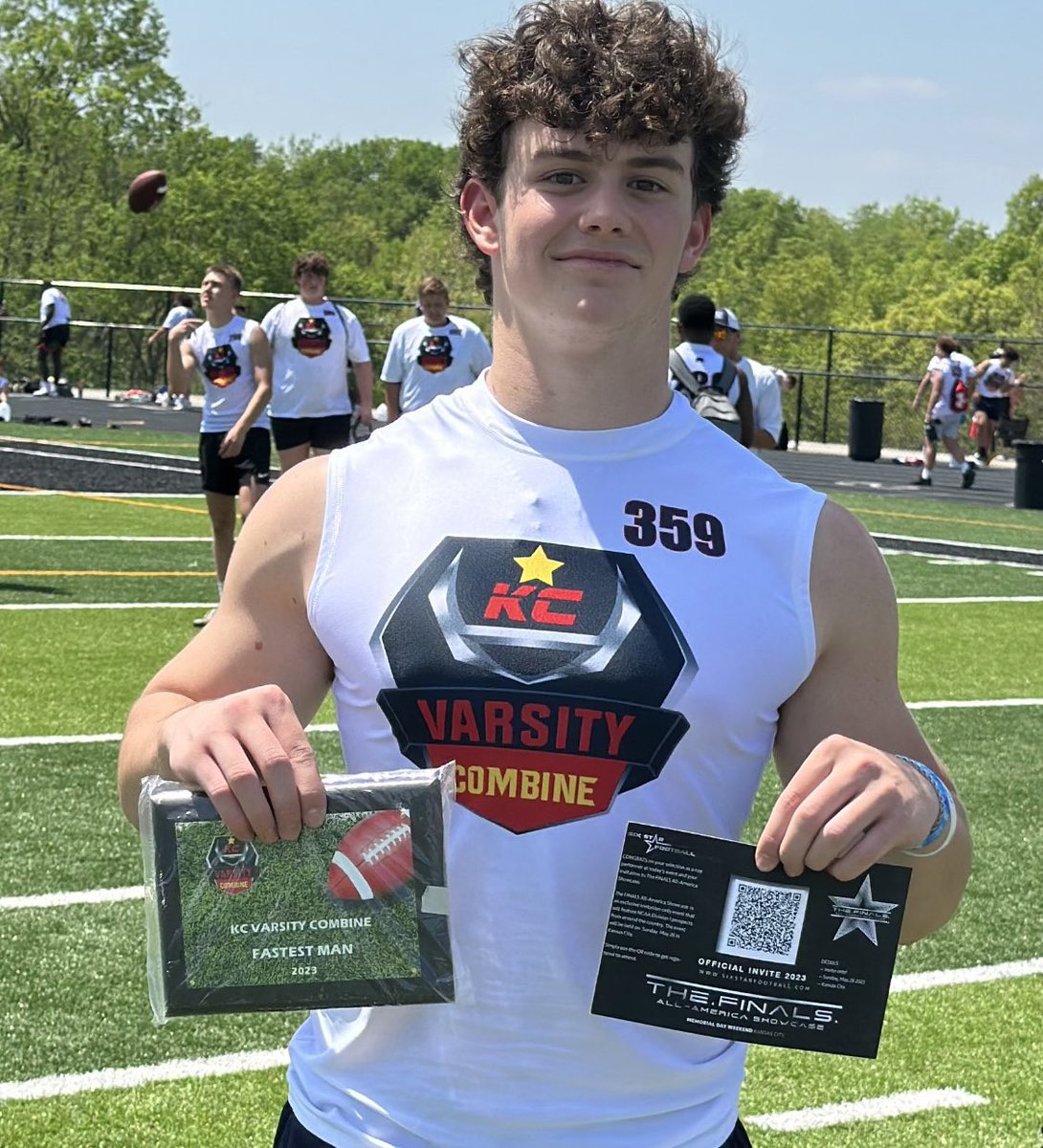 Congratulations to QB <a href="/joseph_federer/">Joseph Federer</a> for winning the fastest man at the <a href="/Varsitycombine1/">KC Varsity Combines</a> with a blazing fast 4.49 laser 40. <a href="/pwesthorns/">Longhorns Football</a> <a href="/BOOMfootball/">BOOM Football</a>