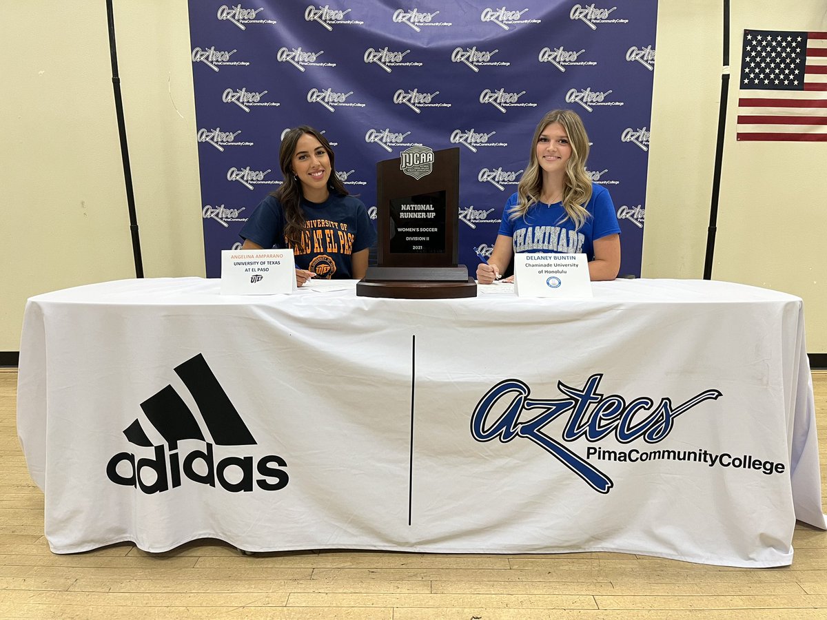 Congratulations to Aztecs Women’s Soccer NJCAA All-Americans and Region I Champions Angelina Amparano @linaamparano (UTEP) and Delaney Buntin <a href="/delaneybuntin/">laney</a> (Chaminade University of Honolulu) on signing their letters of intent. #PimaSoccer #AztecTOUGH
pimaaztecs.com/sports/wsoc/20…