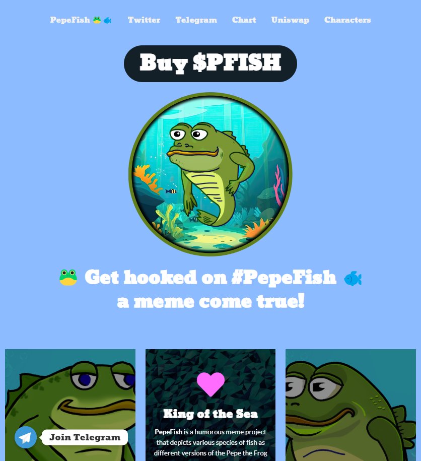 PepeFishErc20's tweet photo. Our site is live! ππ₯
https://t.co/7f4s5Wgf5C
Also check out our Characters page at the top to find 25 customized #PepeFish π Wow! $PFISH is only 4 days old and we have so many more milestones to achieve β€οΈ Thanks to the community for their support while we continue to grow π https://t.co/UVbl9nfqle