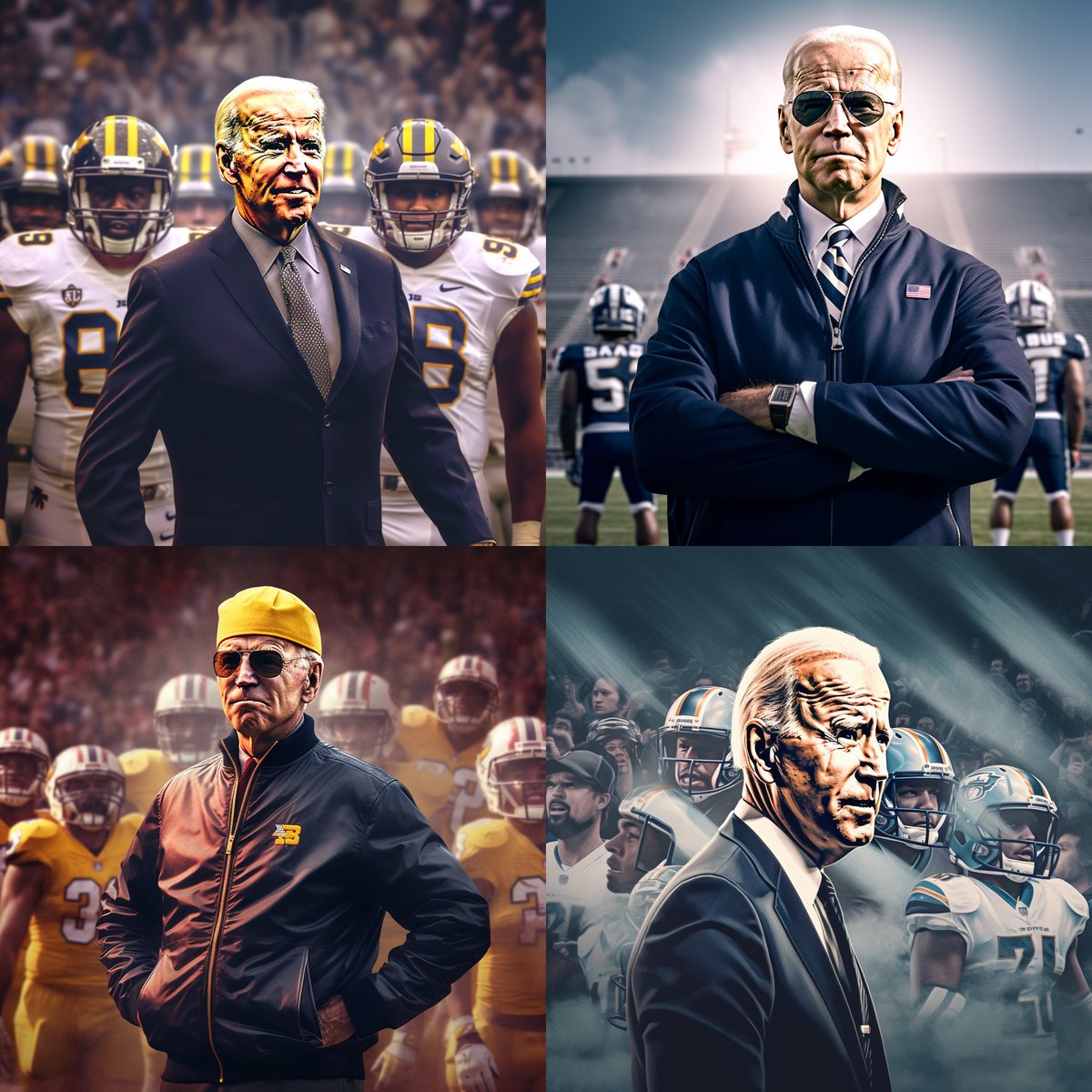 Here’s a little thread with the most recent presidents as College Football Coaches using Midjourney AI. Please forgive us. Joe Biden