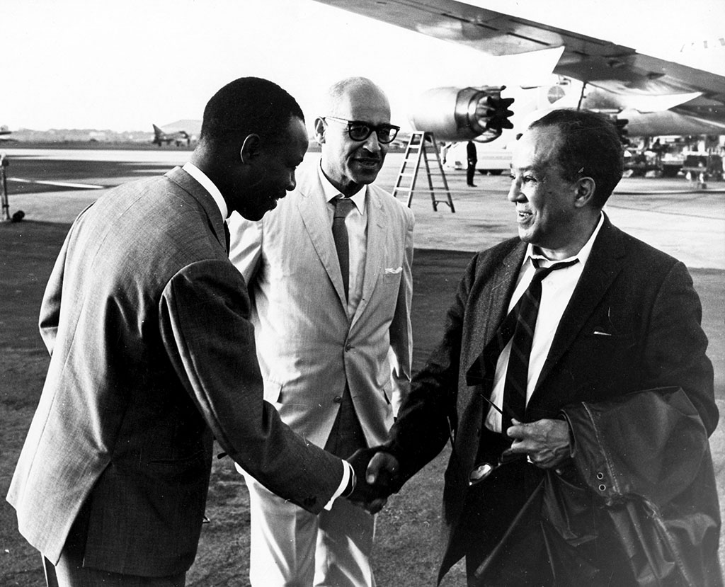 doctorlou1978's tweet photo. This is a rare photo of Mercer Cook, Langston Hughes, and Senegalese poet Papa Ibra Tall (1960) --Courtesy Howard University

Mercer Cook made many Francophone writers such as Jacques Roumain known in the Anglophone world by translating their works in English. https://t.co/RQ2EzkRAZG