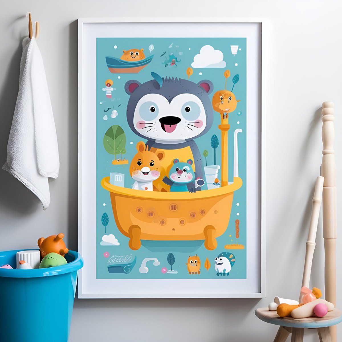Playful and Educational Kids Bathroom Art Print - Brushing Teeth and Bath Time Fun - AI Art etsy.me/41aIImn