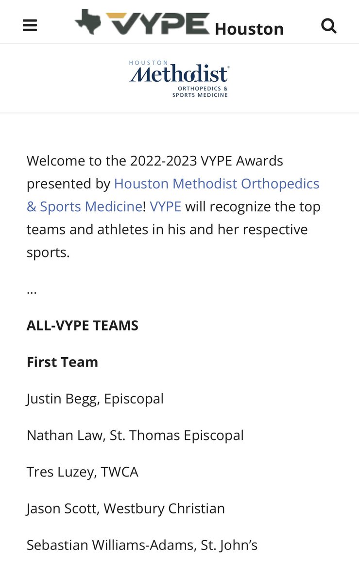 Thank you for the First Team Selection @vypehouston @RayMeach @VypeCampus @MatthewOgle777 @MattMalatesta1 @WCShoops1