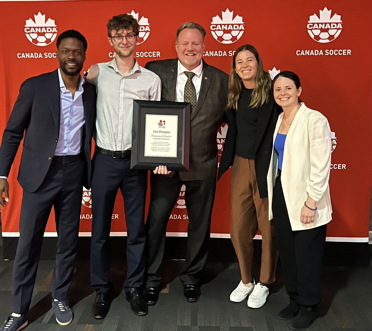 Honoured to have my father Sam Donaghey C.M. Inducted into the CSA Hall of Fame. Thanks <a href="/CanadaSoccerEN/">Canada Soccer</a> <a href="/TosaintRicketts/">Tosaint Ricketts</a>  <a href="/stephlabbe1/">Stephanie Labbé</a> @dmatheson8 &amp; <a href="/jasondevos/">Jason deVos</a> for being a big part of this day for us. Big thanks to the CSA staff and selection committee &amp; <a href="/richardscott187/">Richard Scott 👣</a> class!