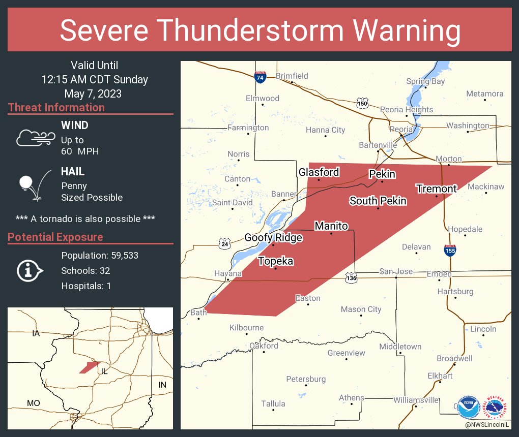 NWS Severe Tstorm on Twitter "Severe Thunderstorm Warning continues for Pekin IL, Tremont IL