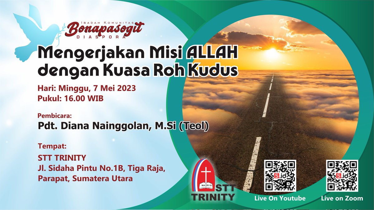 "Tetapi kamu akan menerima kuasa, kalau Roh Kudus turun atas kamu, dan kamu akan menjadi saksi-Ku di Yerusalem dan Seluruh Yudea dan Samaria dan sampai ke ujung bumi." Kisah Para Rasul 1:8 (TB)

Live on Zoom: bit.ly/3p4I8JL