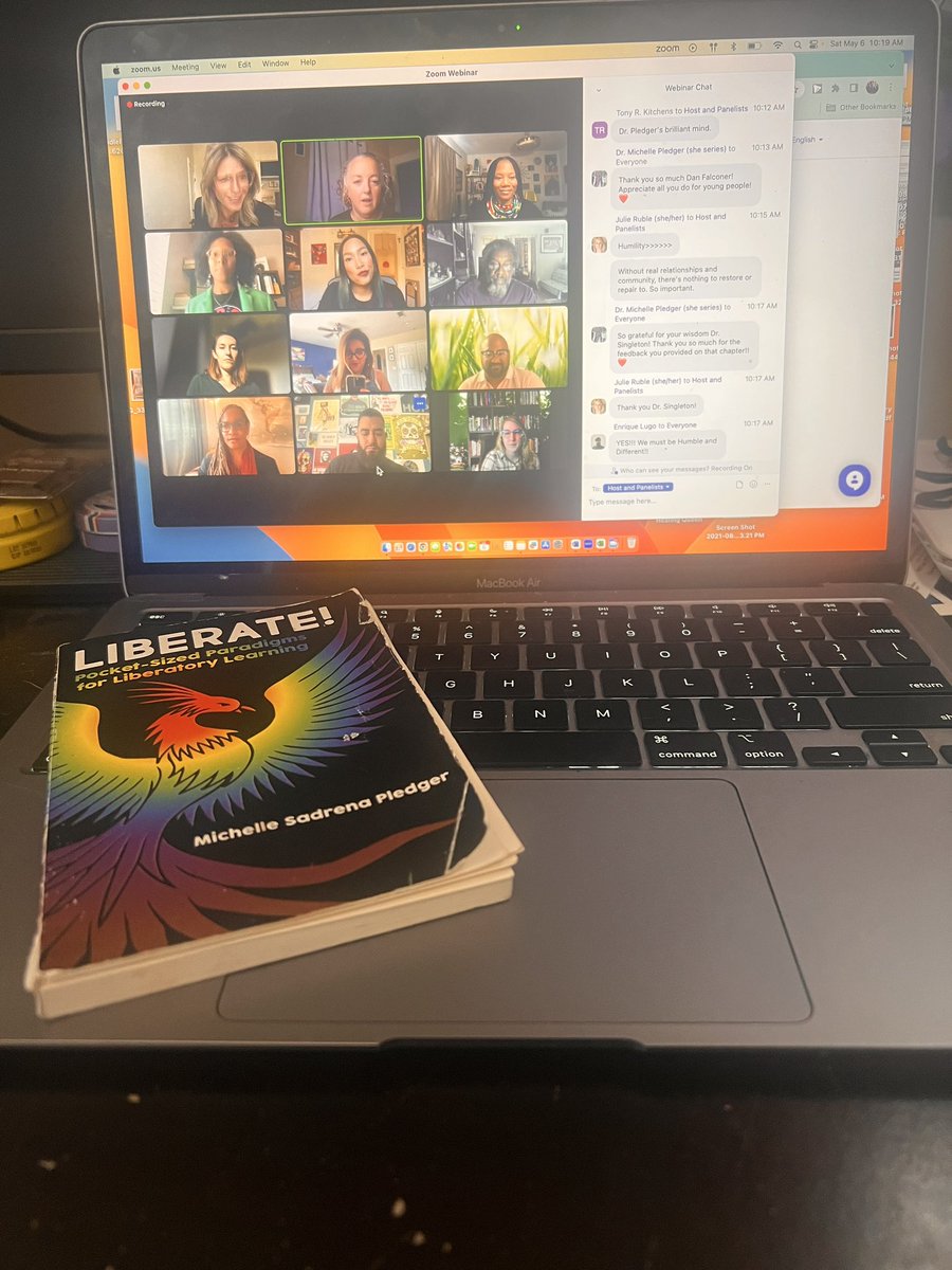 Sat on a panel today to give commentary @MichelleSadrena book Liberate. This book is 🔥 and inspiring. It’s a guide on how to be a more liberating educator and has inspired so much of the curriculum I design that rewrites deficit narratives. Buy yours on Amazon. Siempre Pa’Lante