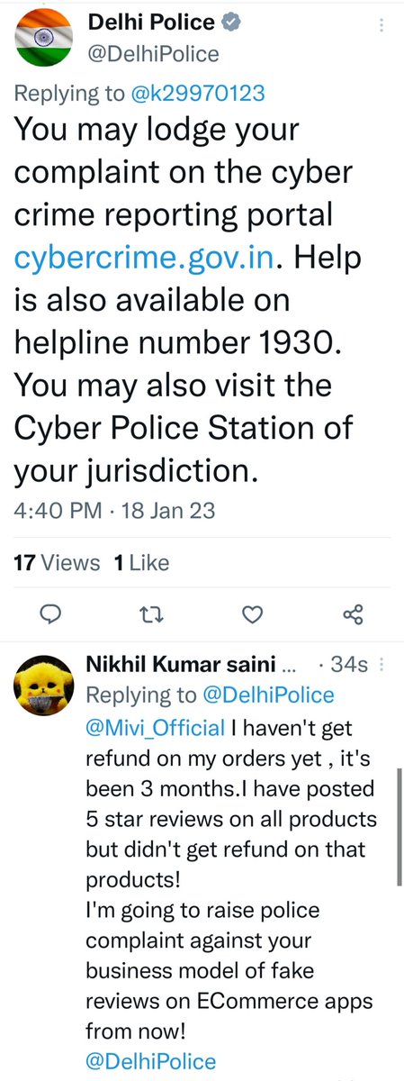 k29970123's tweet photo. @Mivi_Official 
@DelhiPolice 
I haven't got my refund yet ,I have filled a Cyber criminal case yesterday against mivi employee for doing fake reviews on social media marketing and not refunding money after fake reviews on Social media ,I need immediate on my criminal case.
@Fraud https://t.co/Mhj0DYXKrx