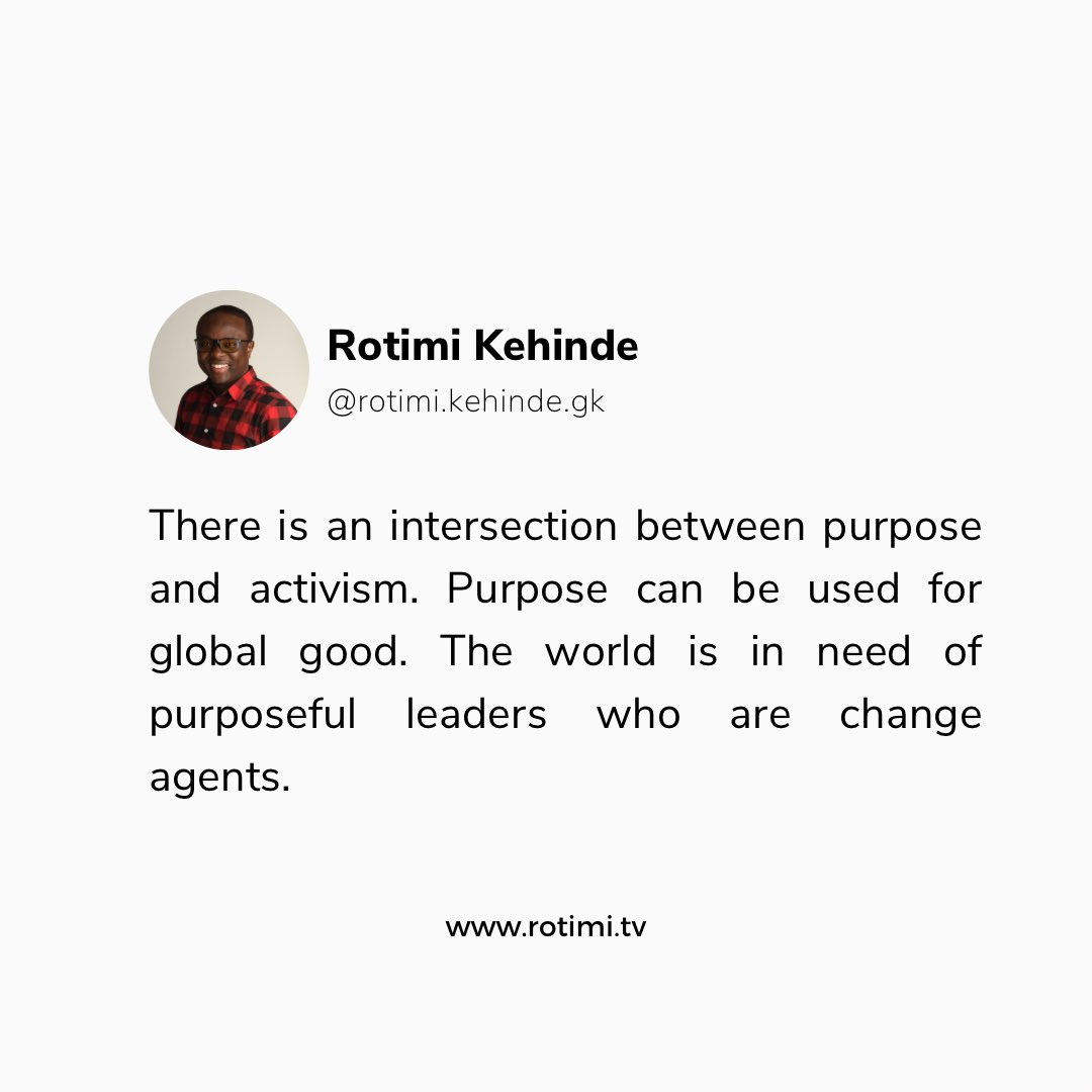 Purpose can be used for global good. 📌

#RotimiKehinde #Purpose #Purposeful #GlobalGood #PurposefulLeaders #Leadership #ChangeAgents
