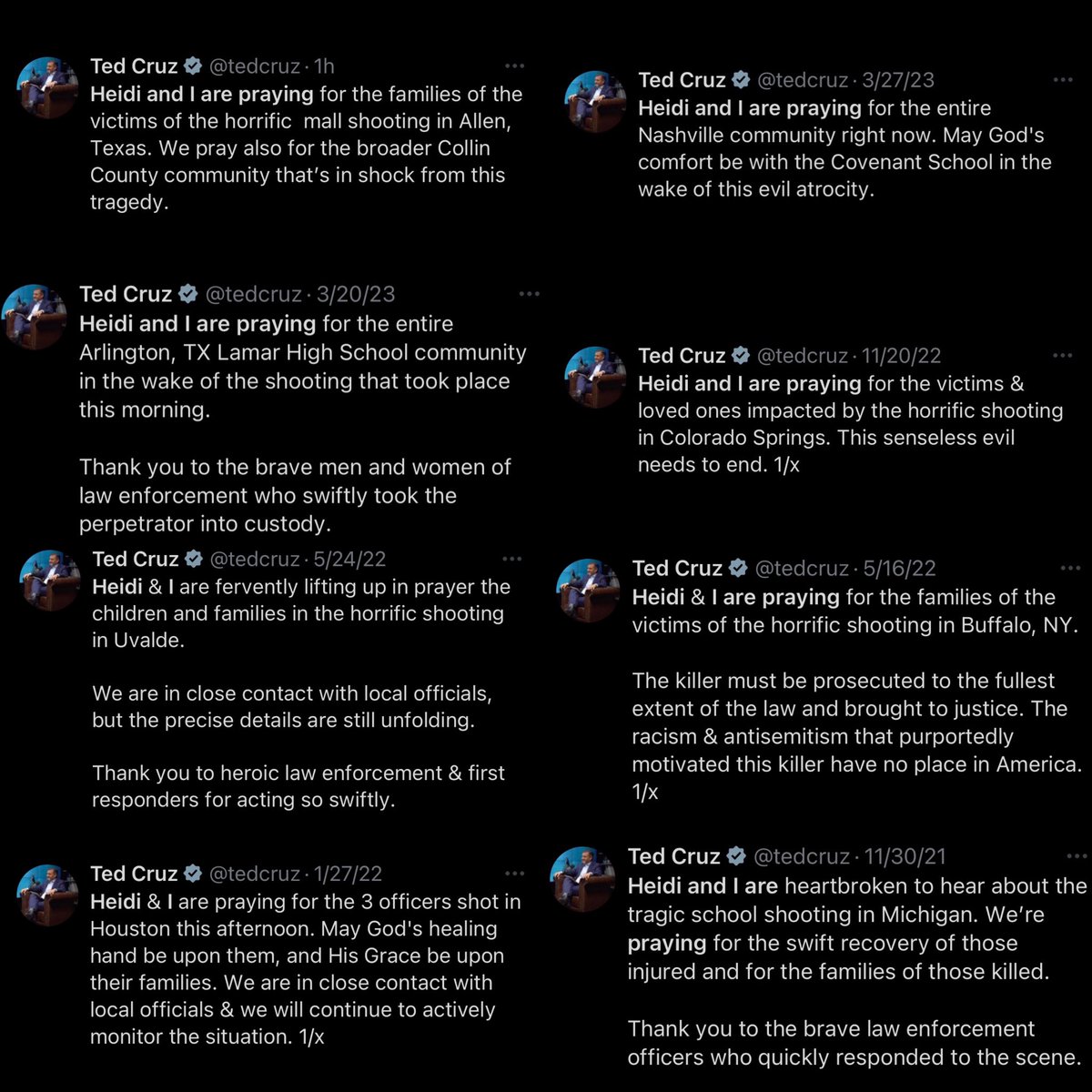 PopCrave's tweet photo. Texas Senator Ted Cruz is being called out for using a “tweet template” for mass shootings following the latest massacre in Allen, TX. https://t.co/3QV4fLHED6